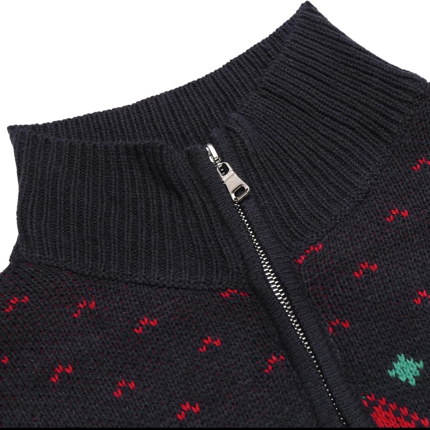 imageCOOFANDY Mens Quarter Zip Pullover Sweater Casual Zip Up Polo Sweater KnitBlack and Green Christmas Tree