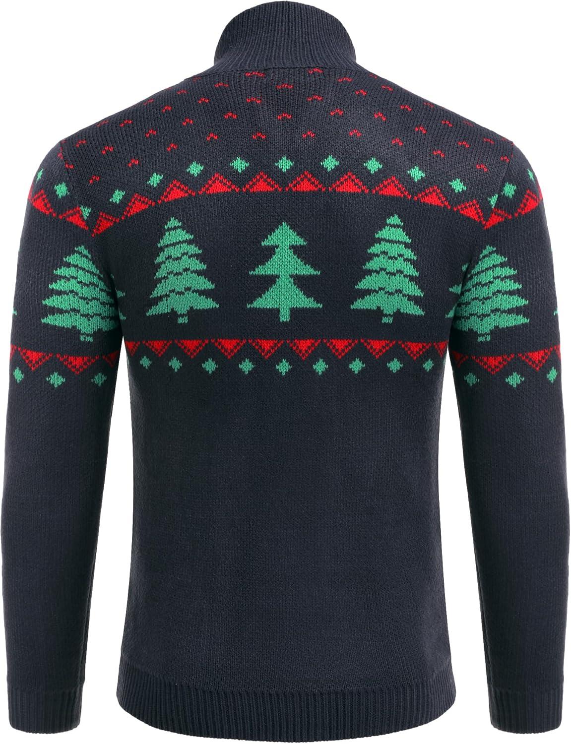 imageCOOFANDY Mens Quarter Zip Pullover Sweater Casual Zip Up Polo Sweater KnitBlack and Green Christmas Tree