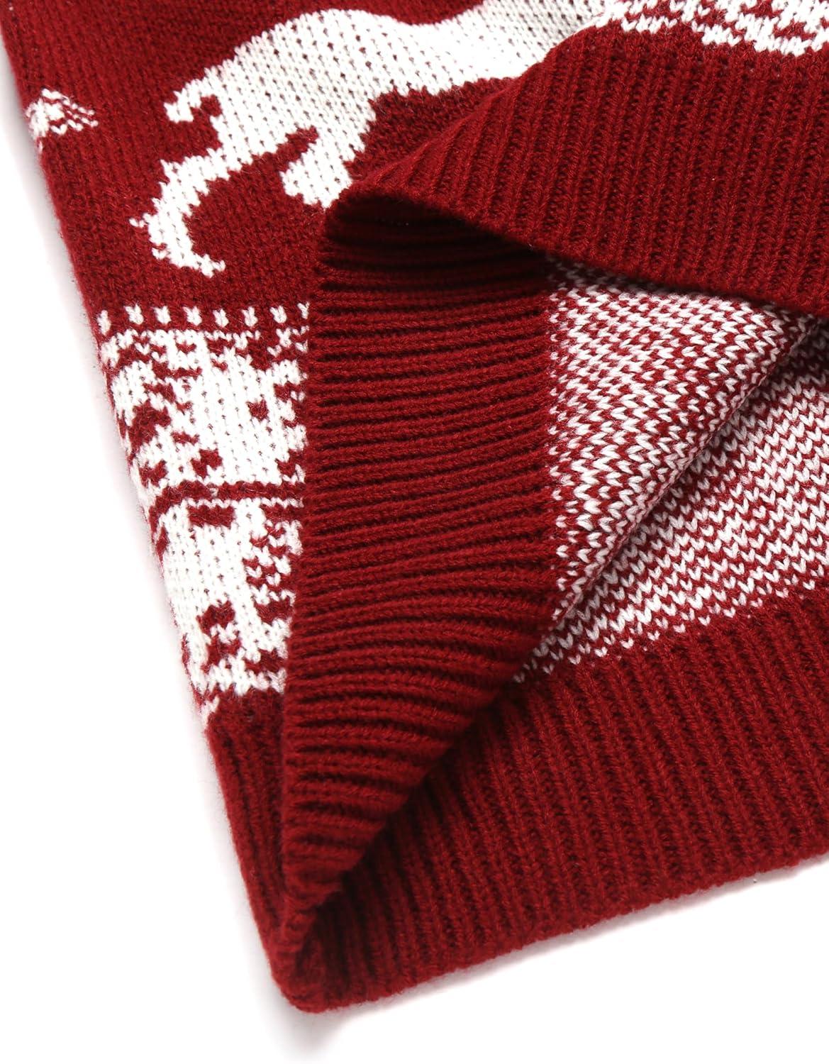 imageCOOFANDY Mens Quarter Zip Pullover Sweater Casual Zip Up Polo Sweater KnitRed and White Deer