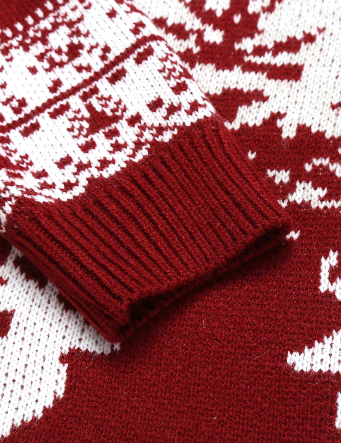 imageCOOFANDY Mens Quarter Zip Pullover Sweater Casual Zip Up Polo Sweater KnitRed and White Deer