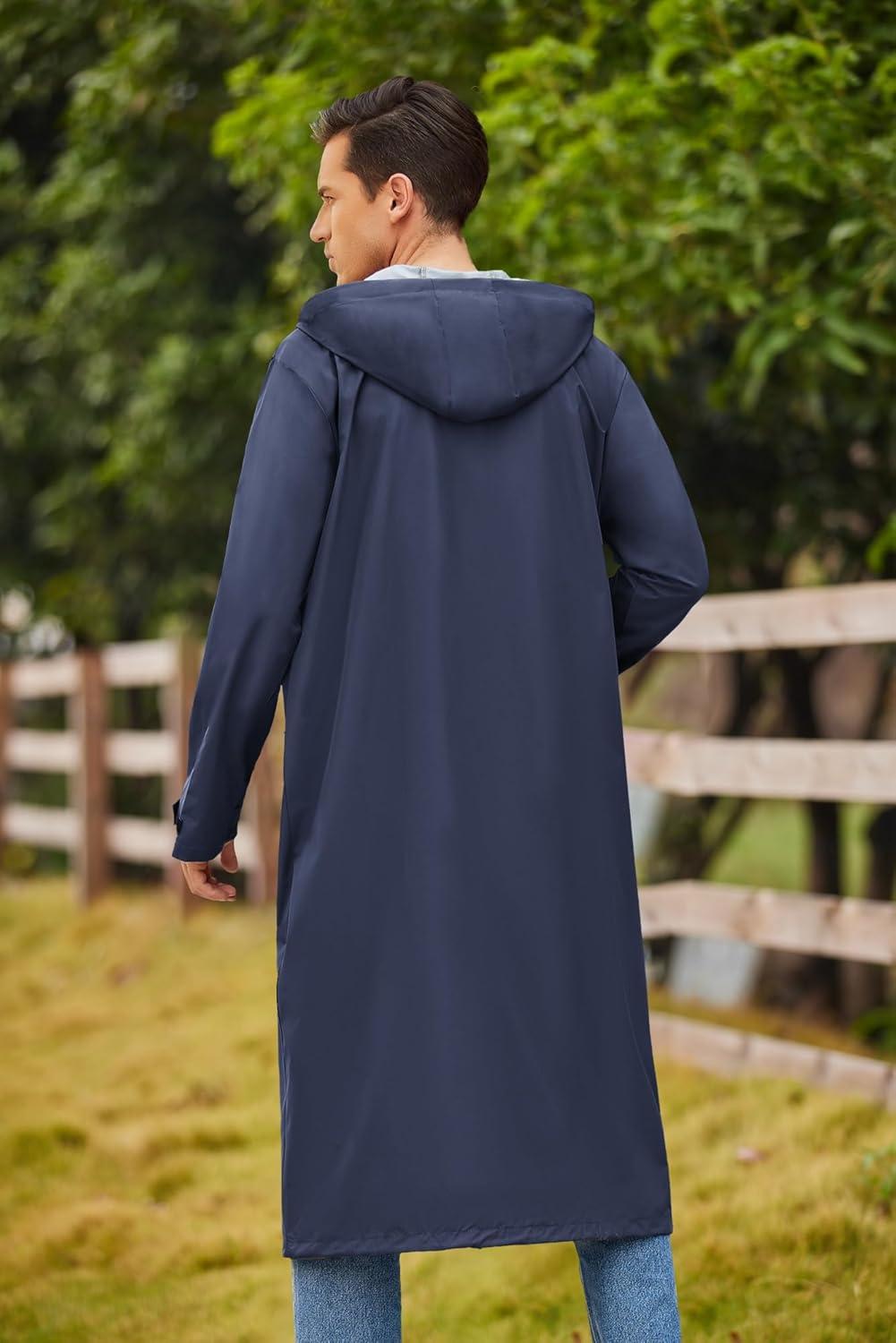 imageCOOFANDY Mens Rain Jacket with Hood Waterproof Lightweight Active Long RaincoatNavy Blue