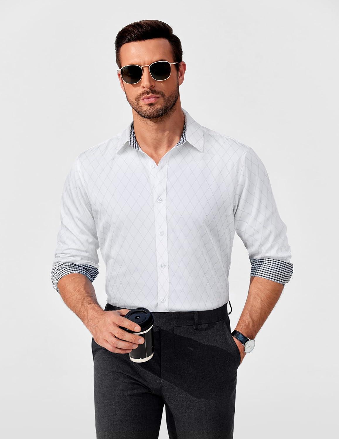 imageCOOFANDY Mens Rose Shiny Shirt Luxury Flowered Printed Button Down Shirt01white