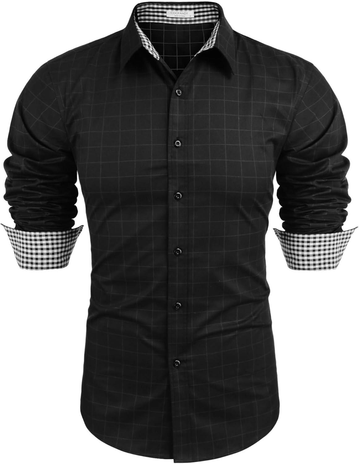 imageCOOFANDY Mens Rose Shiny Shirt Luxury Flowered Printed Button Down Shirt02black Windowpane