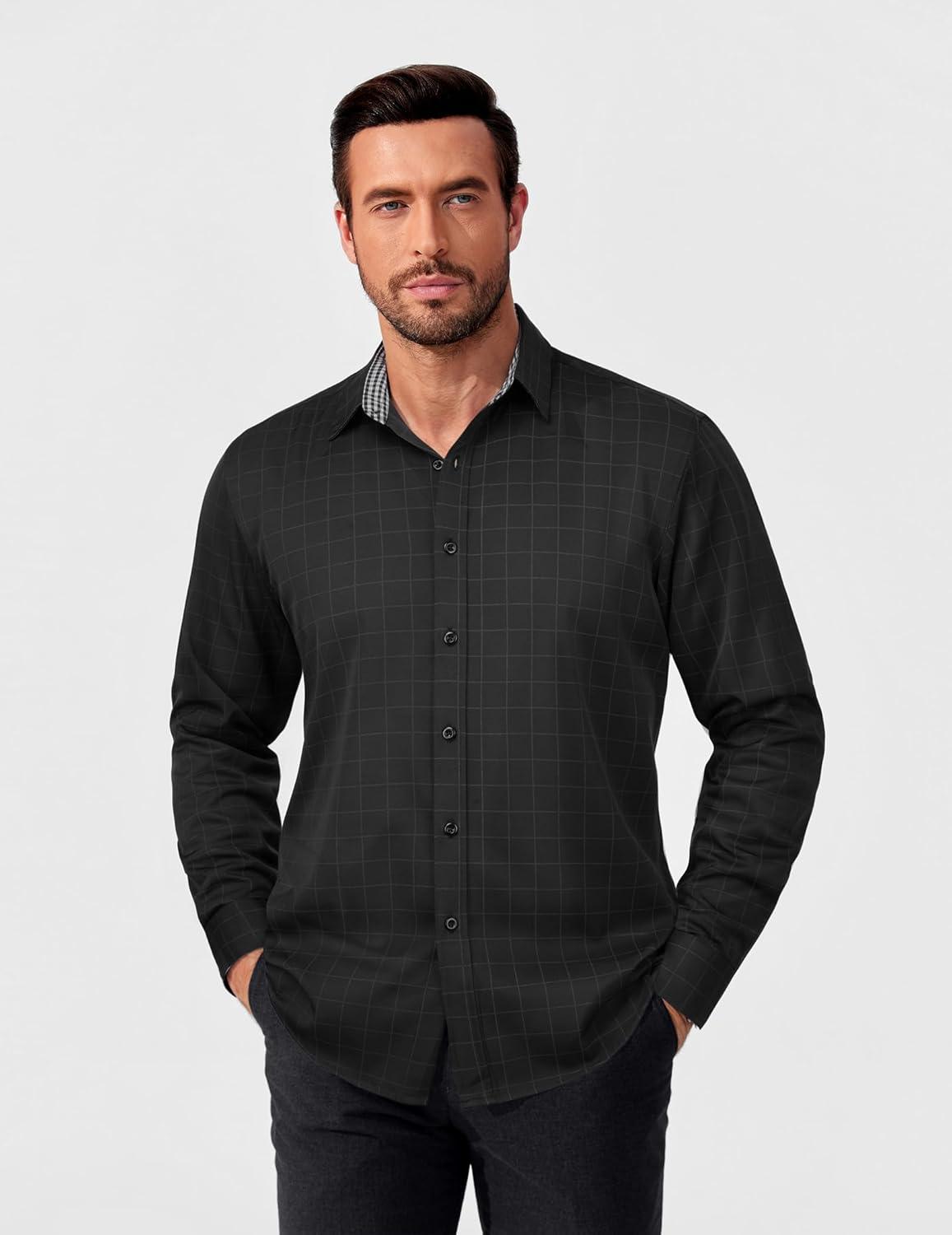 imageCOOFANDY Mens Rose Shiny Shirt Luxury Flowered Printed Button Down Shirt02black Windowpane