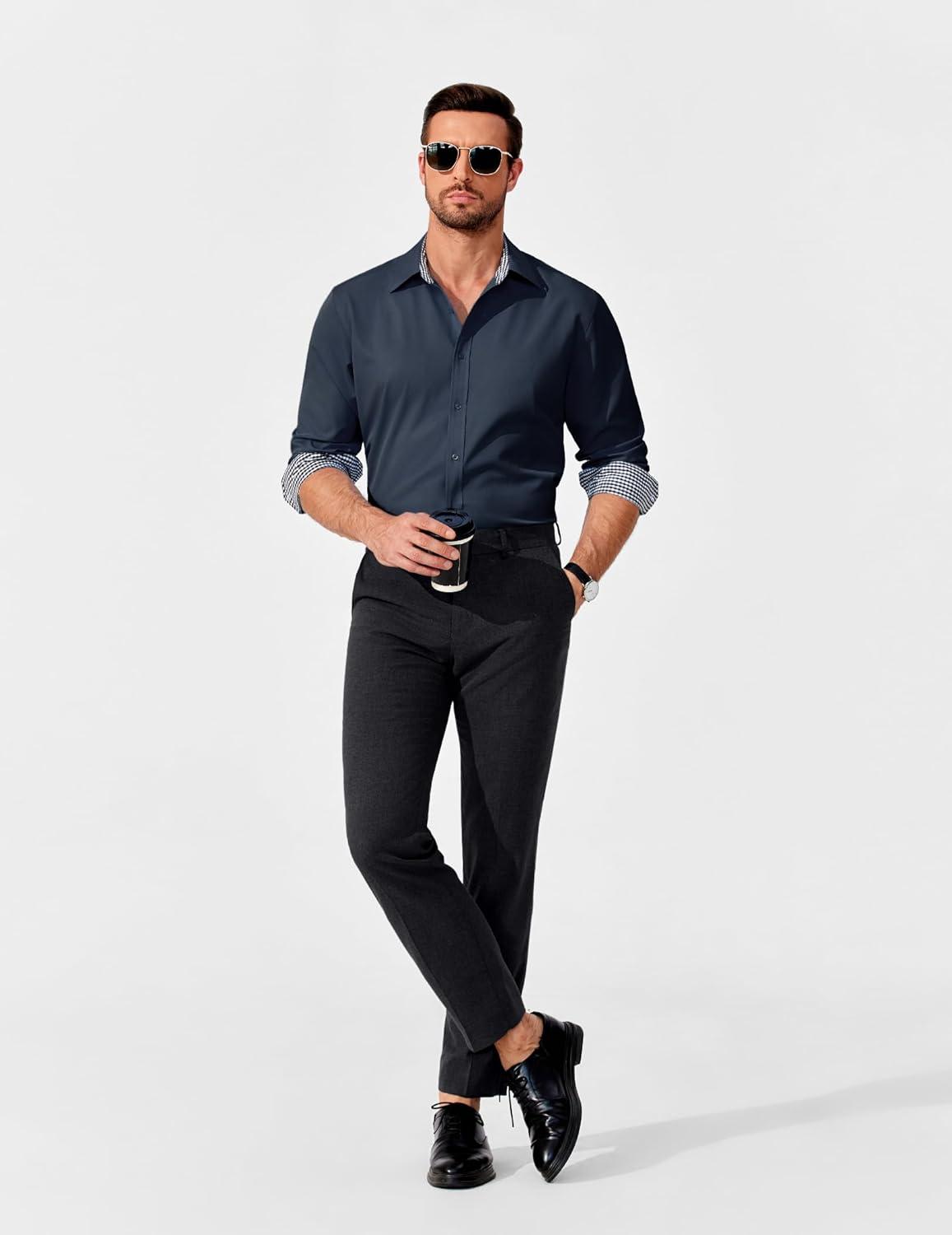 imageCOOFANDY Mens Rose Shiny Shirt Luxury Flowered Printed Button Down Shirt03dark Blue Solid