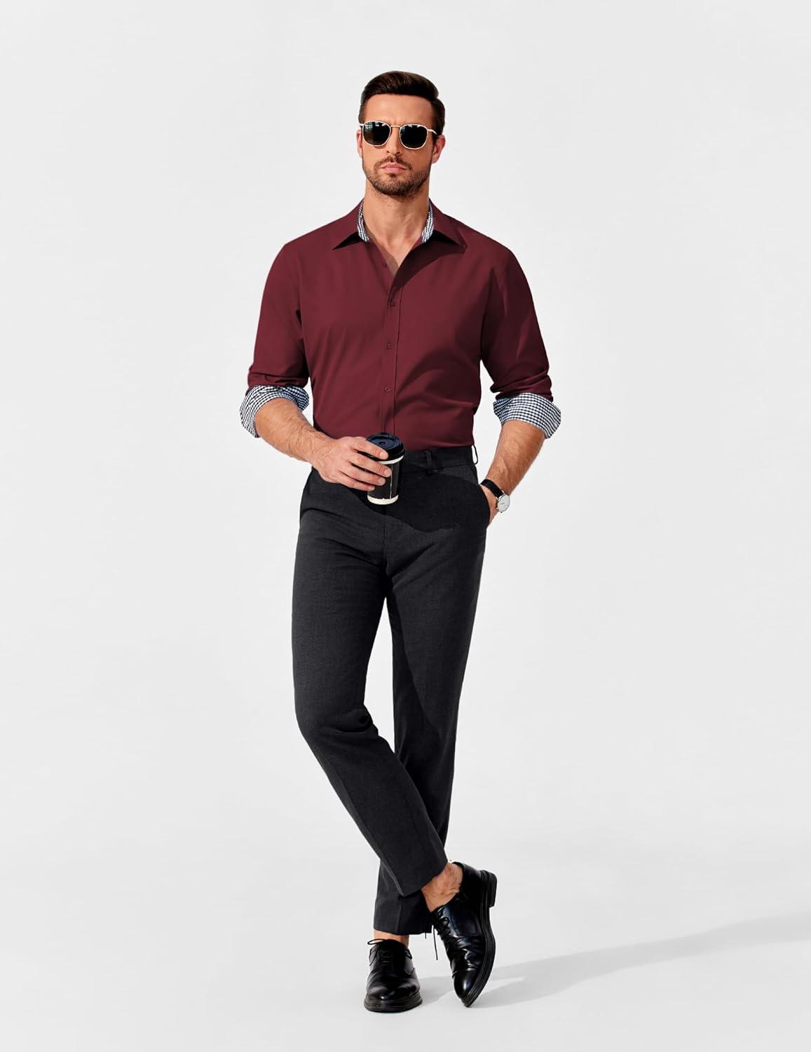 imageCOOFANDY Mens Rose Shiny Shirt Luxury Flowered Printed Button Down Shirt03wine Red Solid