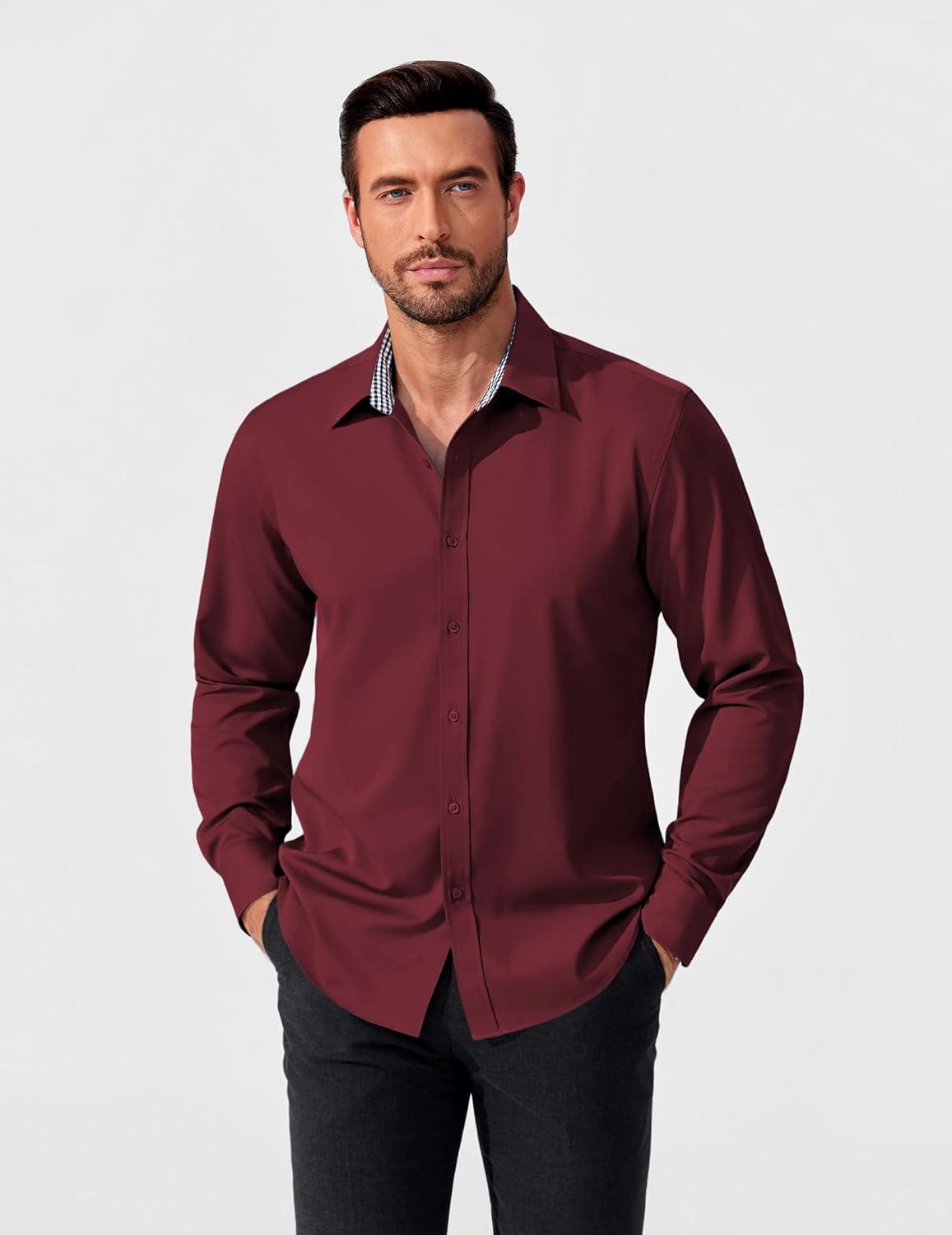 imageCOOFANDY Mens Rose Shiny Shirt Luxury Flowered Printed Button Down Shirt03wine Red Solid
