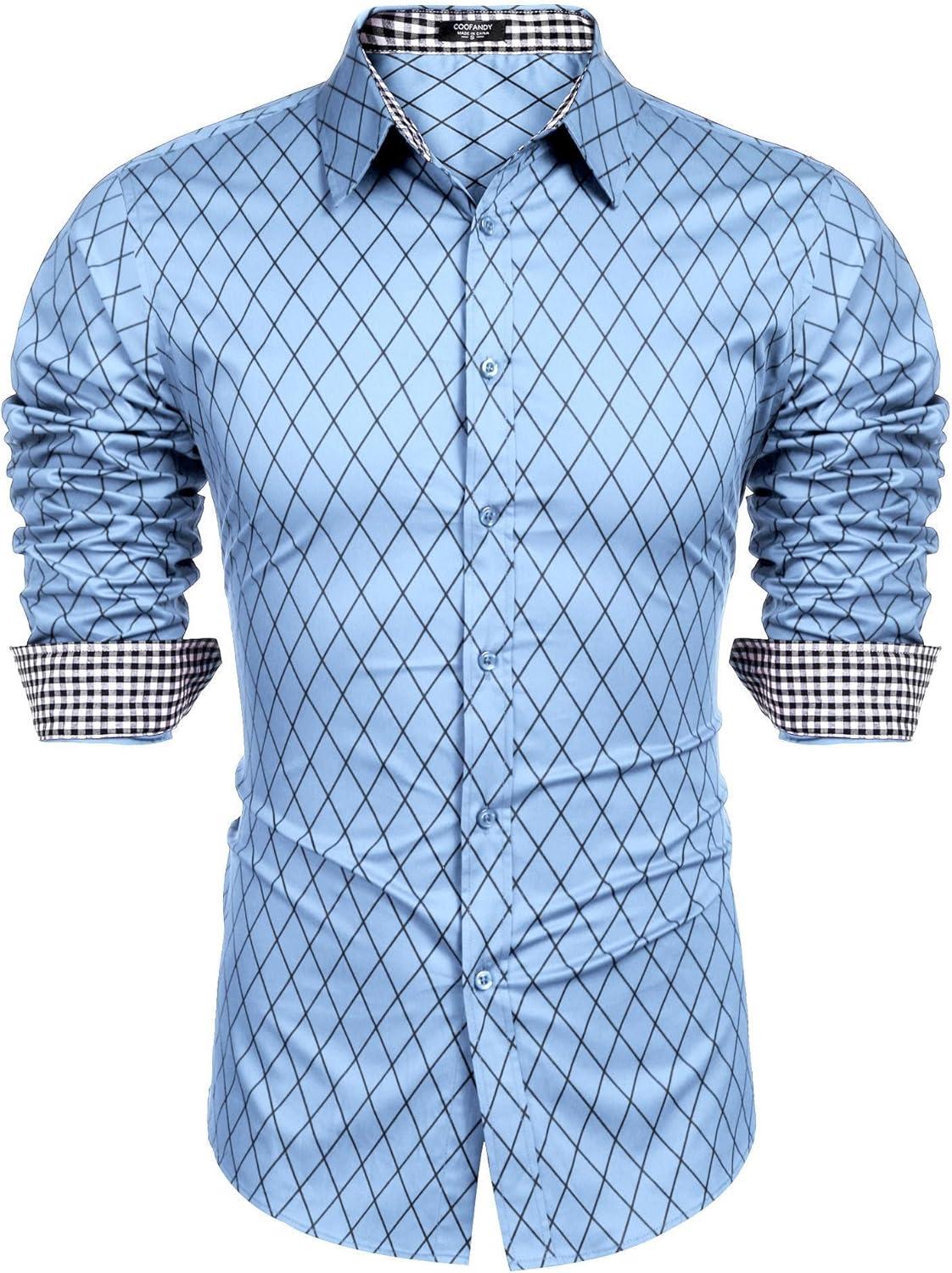 imageCOOFANDY Mens Rose Shiny Shirt Luxury Flowered Printed Button Down ShirtBlue