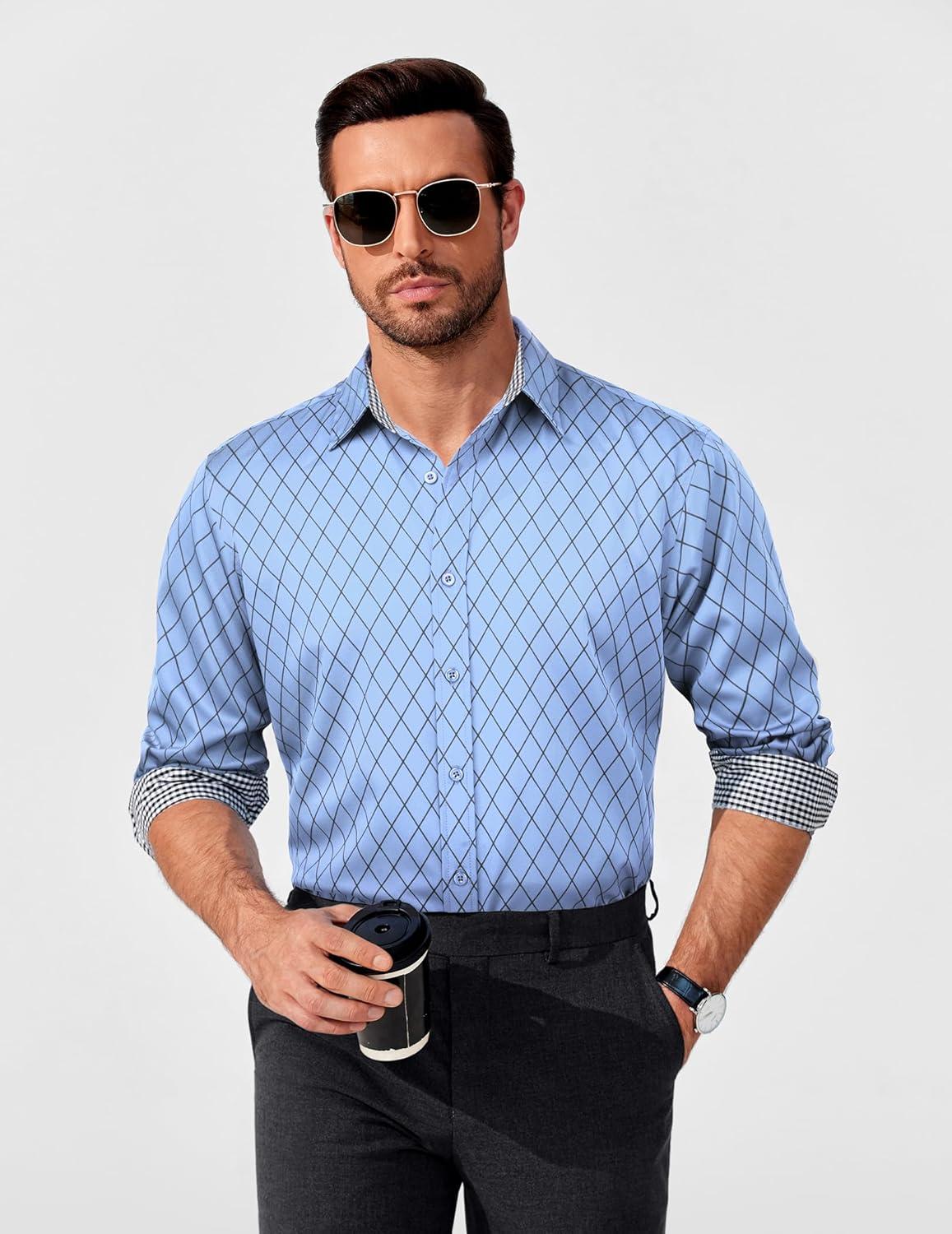 imageCOOFANDY Mens Rose Shiny Shirt Luxury Flowered Printed Button Down ShirtBlue