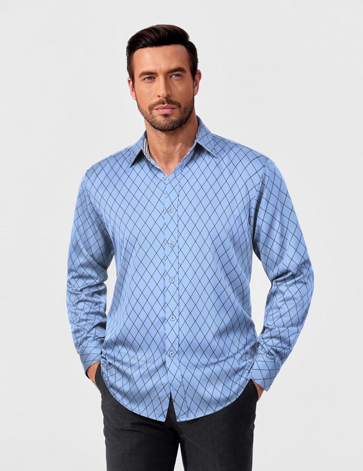 imageCOOFANDY Mens Rose Shiny Shirt Luxury Flowered Printed Button Down ShirtBlue