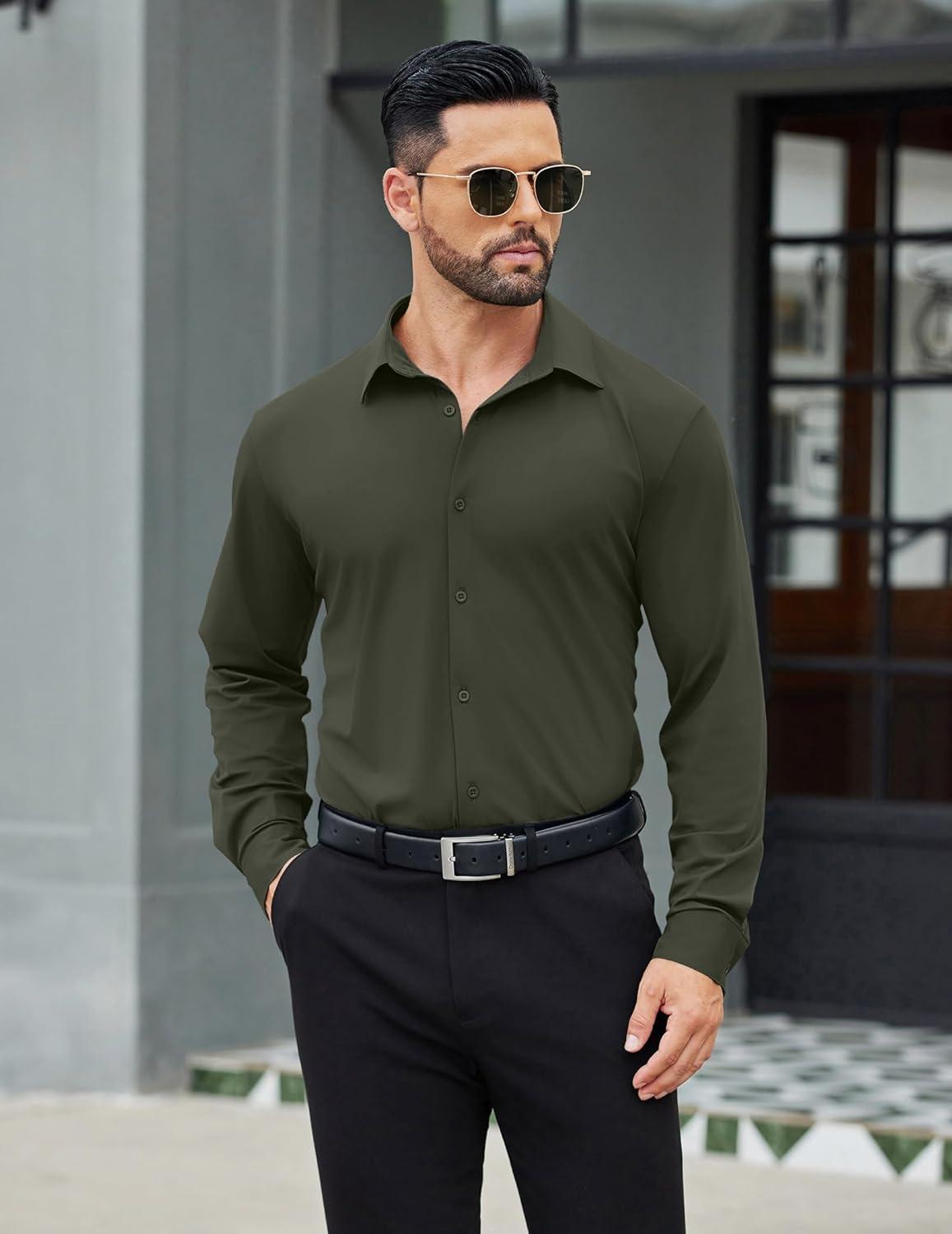 imageCOOFANDY Mens Rose Shiny Shirt Luxury Flowered Printed Button Down ShirtDark Army Green