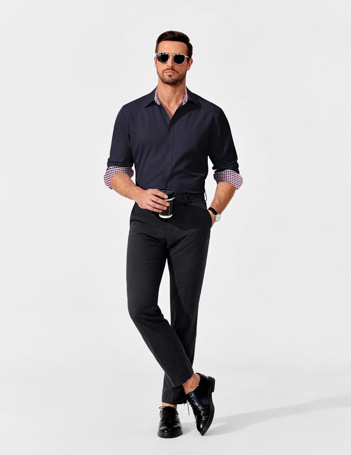 imageCOOFANDY Mens Rose Shiny Shirt Luxury Flowered Printed Button Down ShirtNavy Blue Solid 2