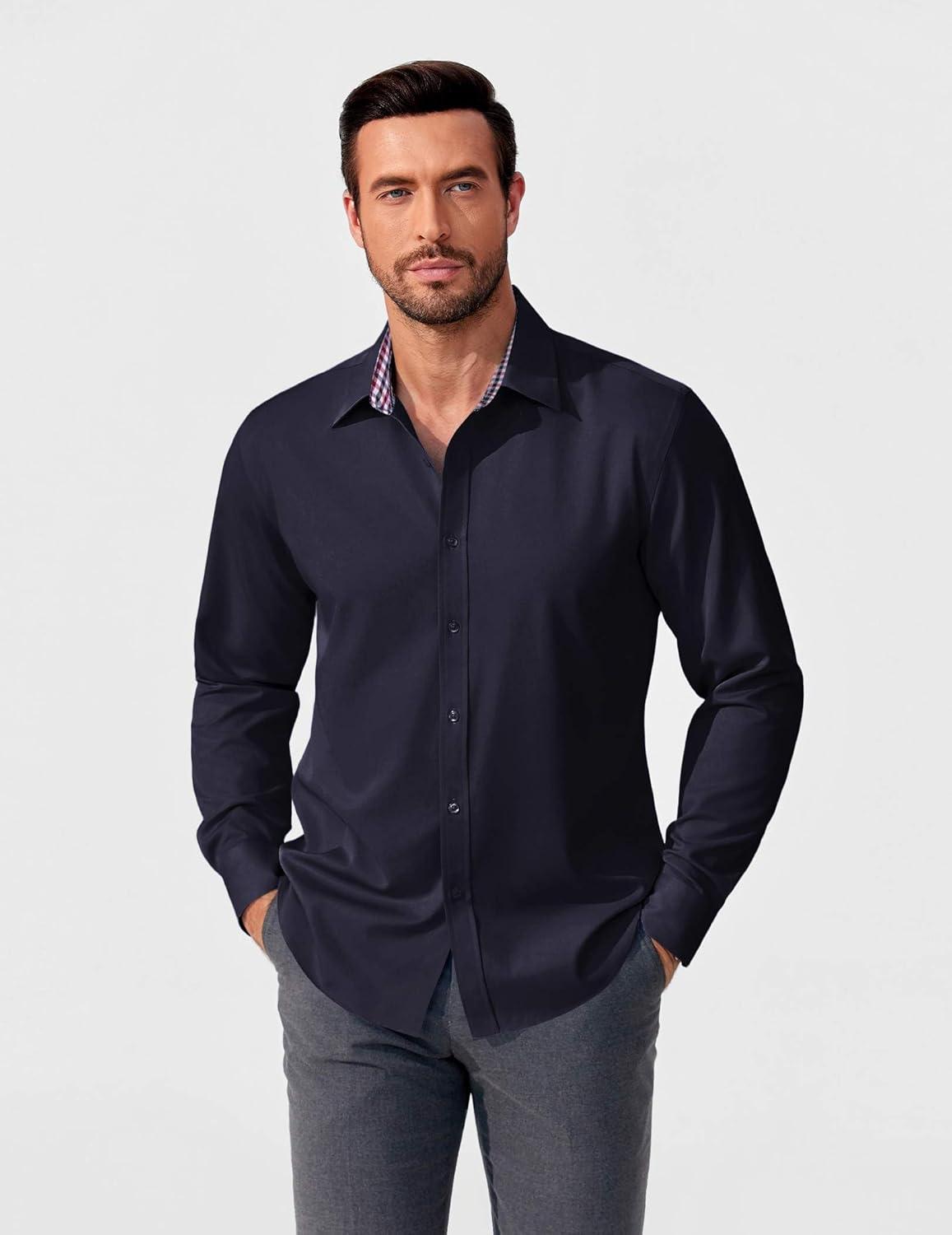 imageCOOFANDY Mens Rose Shiny Shirt Luxury Flowered Printed Button Down ShirtNavy Blue Solid 2