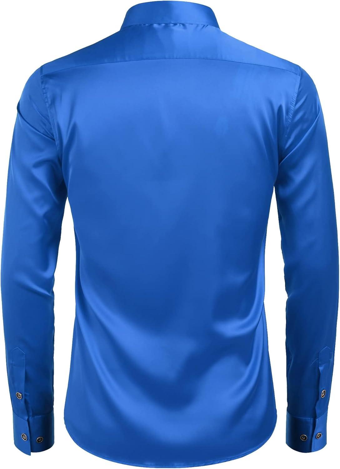 imageCOOFANDY Mens Rose Shiny Shirt Luxury Flowered Printed Button Down ShirtSapphire