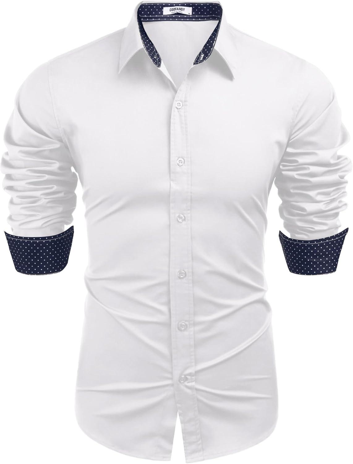 imageCOOFANDY Mens Rose Shiny Shirt Luxury Flowered Printed Button Down ShirtWhite Solid 4