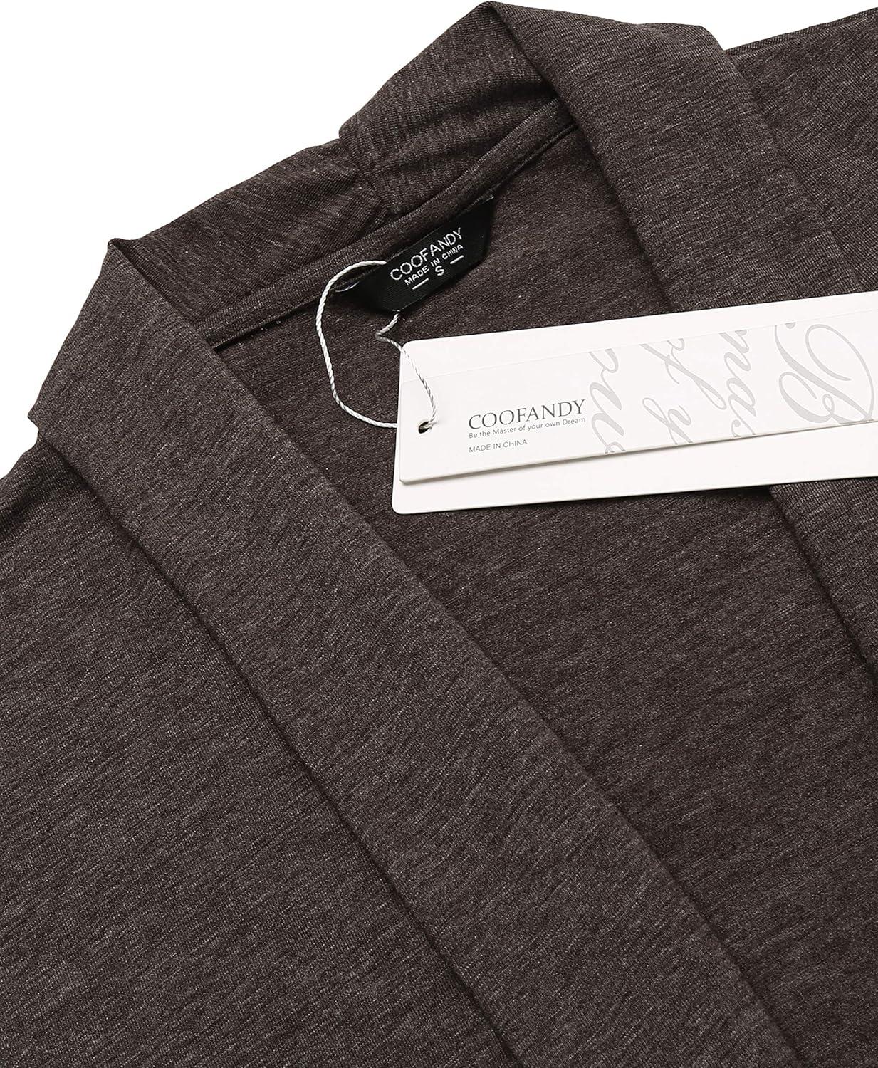 imageCOOFANDY Mens Ruffle Shawl Collar Cardigan Sleeveless Open Front Sleeveless Kimono VestCoffee