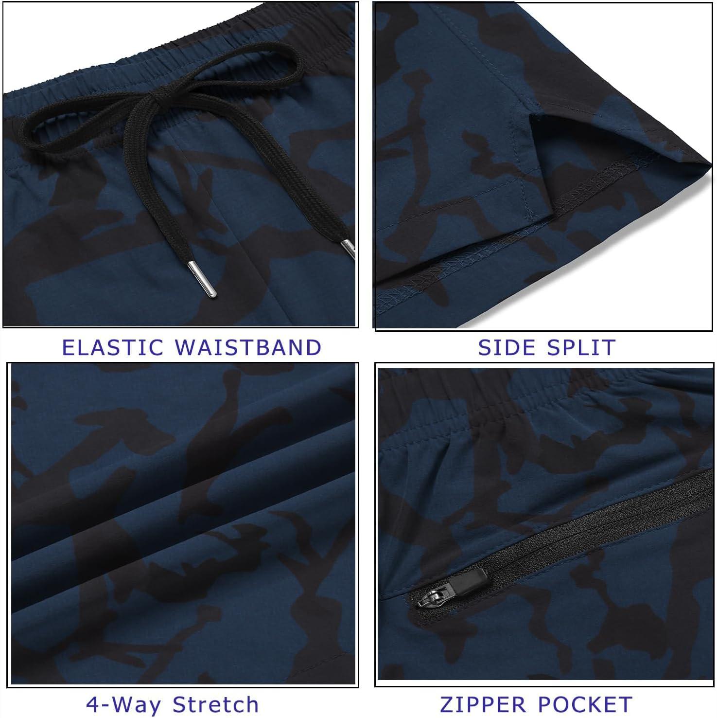 imageCOOFANDY Mens Running Athletic Shorts 5 Inch 2 Pack Gym Workout Shorts Fitted Exercise Hiking Shorts with Zipper PocketCamo BlueGrey