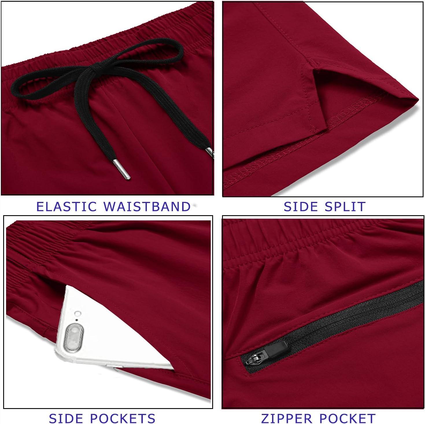 imageCOOFANDY Mens Running Athletic Shorts 5 Inch 2 Pack Gym Workout Shorts Fitted Exercise Hiking Shorts with Zipper PocketDark RedBlack