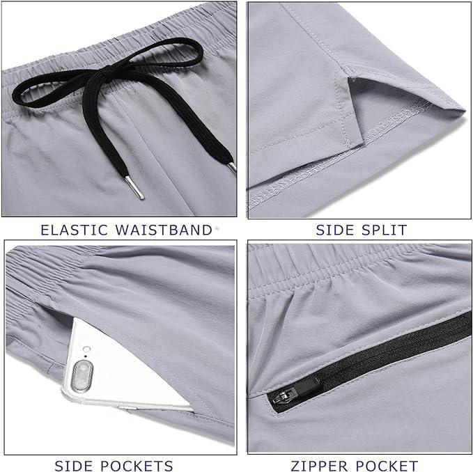 imageCOOFANDY Mens Running Athletic Shorts 5 Inch 2 Pack Gym Workout Shorts Fitted Exercise Hiking Shorts with Zipper PocketKhakiGreyBlack
