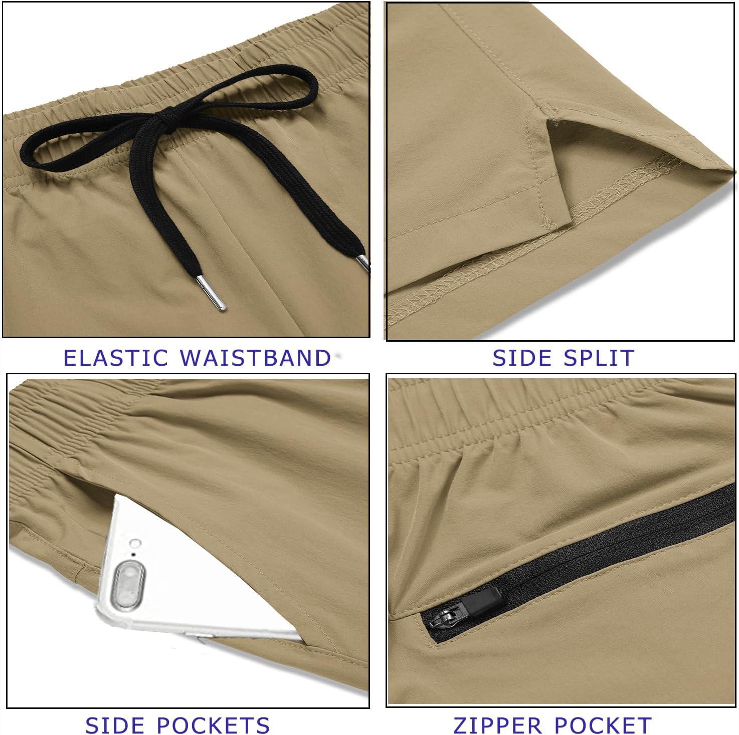 imageCOOFANDY Mens Running Athletic Shorts 5 Inch 2 Pack Gym Workout Shorts Fitted Exercise Hiking Shorts with Zipper PocketKhakiLight Grey