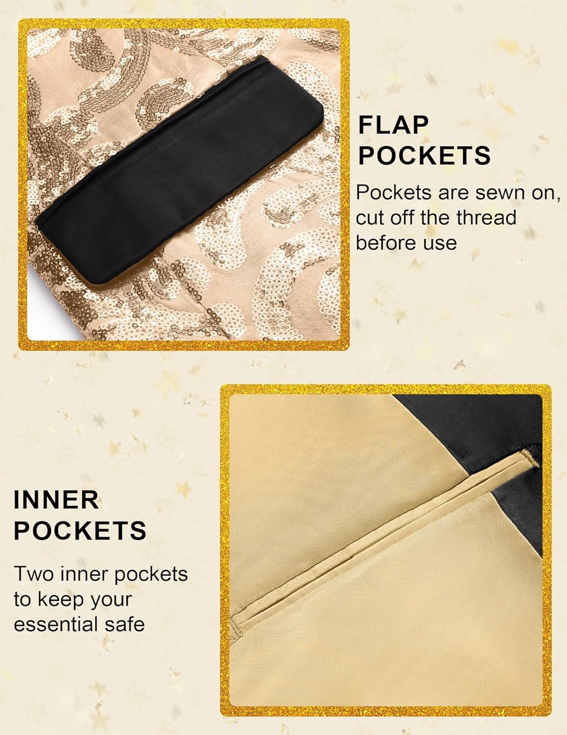 imageCOOFANDY Mens Sequin Blazer Sparkly Glitter Jacket Shiny Floral Suit Jacket Stylish Party Wedding Banquet Prom TuxedoRose Gold