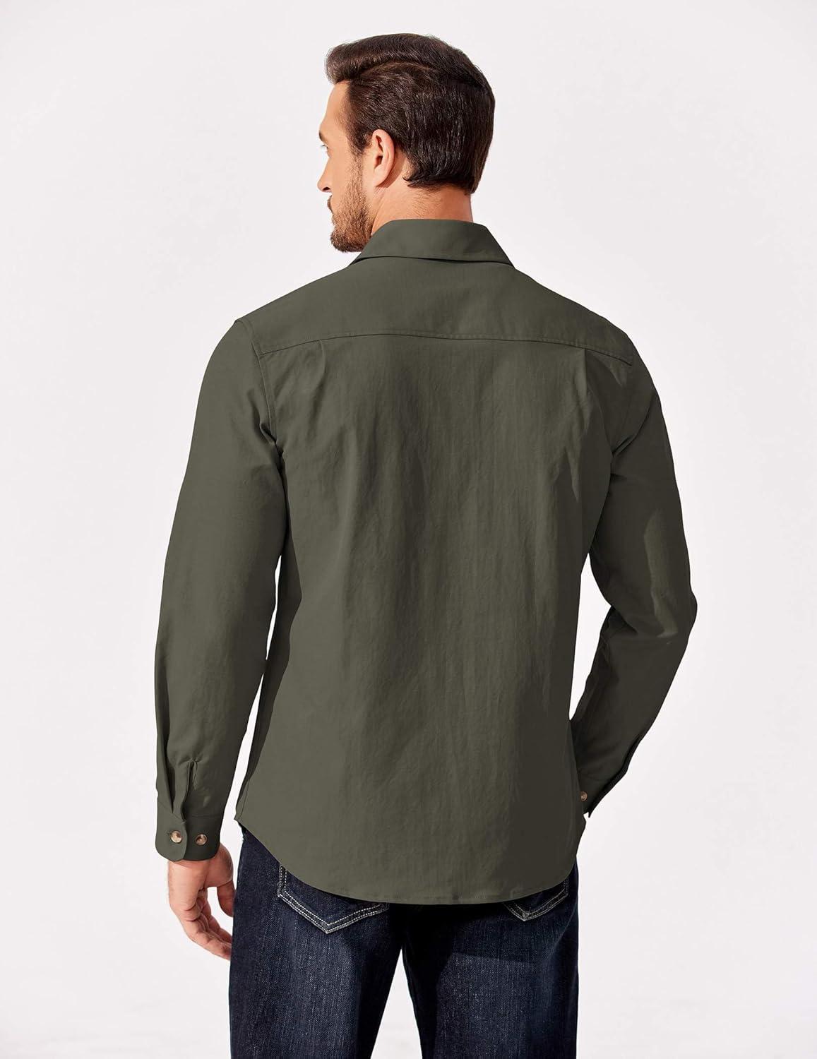 imageCOOFANDY Mens Shirt Jacket Casual Button Up Shirts Long Sleeve Lightweight Shacket with Flap PocketsArmy Green
