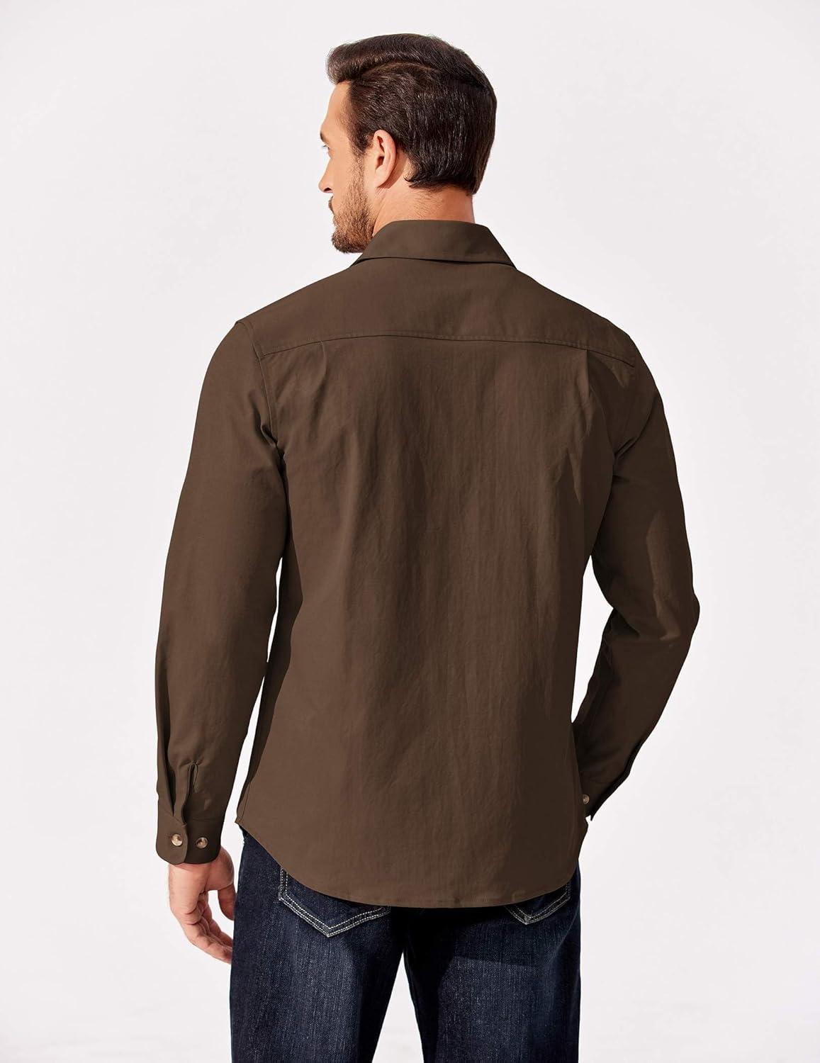 imageCOOFANDY Mens Shirt Jacket Casual Button Up Shirts Long Sleeve Lightweight Shacket with Flap PocketsBrown