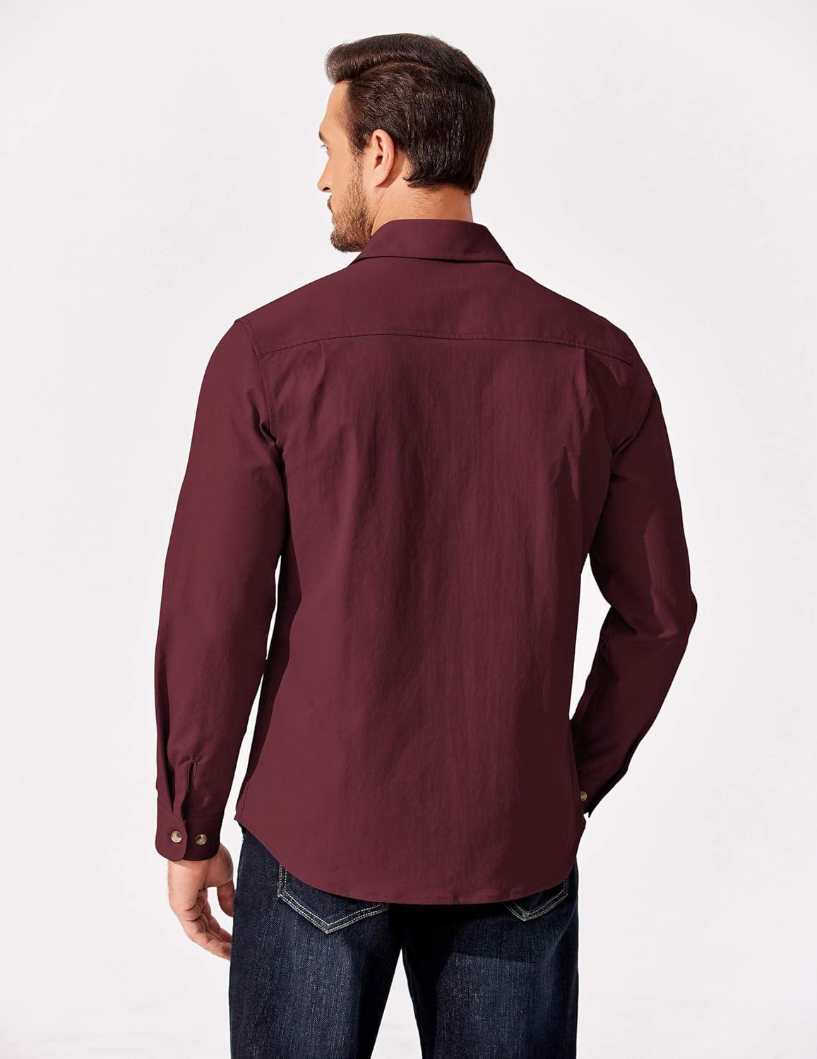 imageCOOFANDY Mens Shirt Jacket Casual Button Up Shirts Long Sleeve Lightweight Shacket with Flap PocketsWine Red