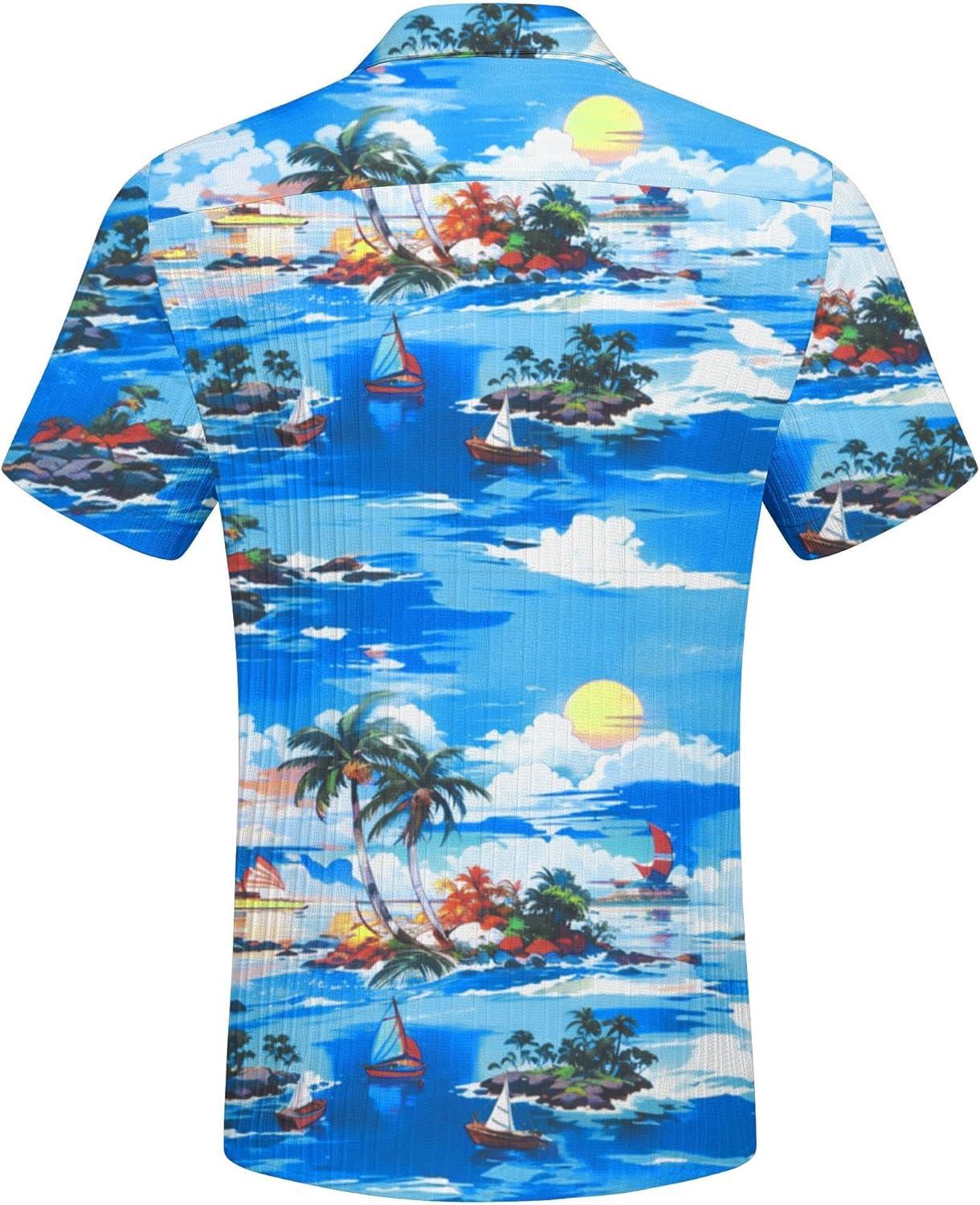 imageCOOFANDY Mens Short Sleeve Button Down Shirt Casual Summer Beach Untucked Vacation Textured Shirts with PocketCool Islandblue