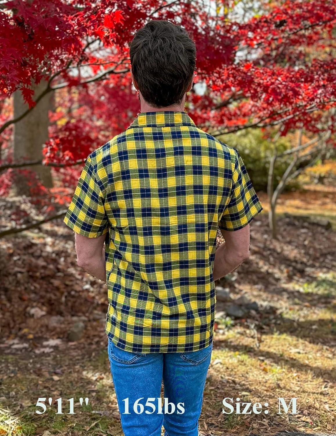 imageCOOFANDY Mens Short Sleeve Button Down Shirt Plaid Button Up Shirts Casual 75 Cotton Work ShirtsYellowblue