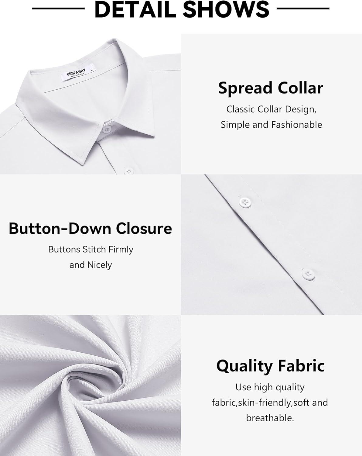 imageCOOFANDY Mens Short Sleeve Button Down Shirts Casual Summer Dress Untucked ShirtsAwhite