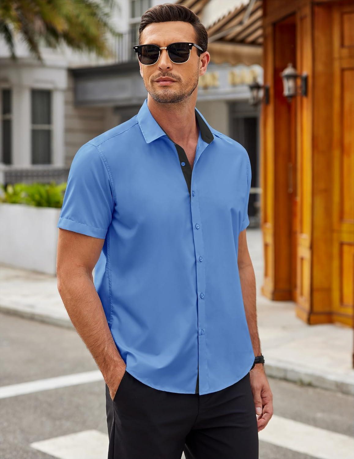 imageCOOFANDY Mens Short Sleeve Button Down Shirts Casual Summer Dress Untucked ShirtsBlue