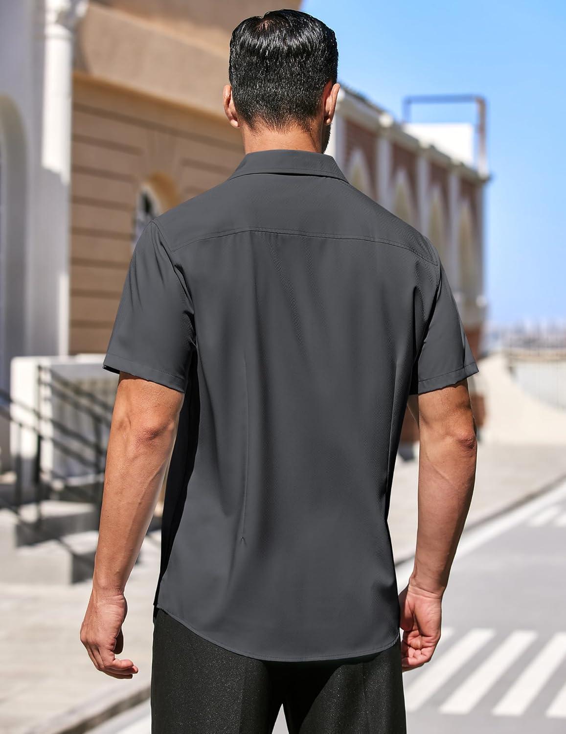 imageCOOFANDY Mens Short Sleeve Button Down Shirts Casual Summer Dress Untucked ShirtsGray