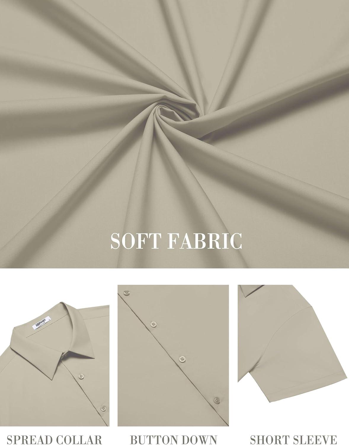 imageCOOFANDY Mens Short Sleeve Button Down Shirts Casual Summer Dress Untucked ShirtsKhaki