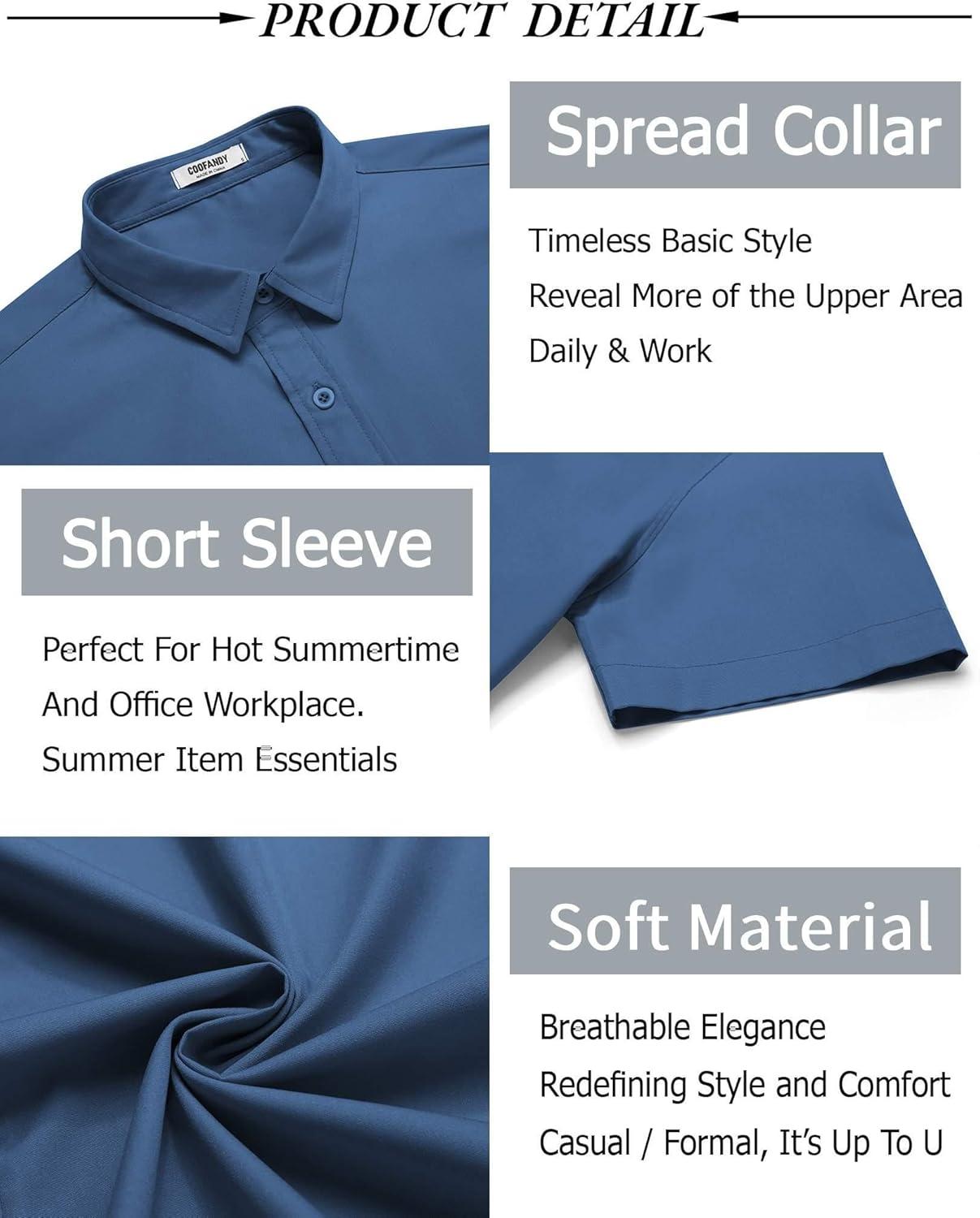 imageCOOFANDY Mens Short Sleeve Button Down Shirts Casual Summer Dress Untucked ShirtsPacifico