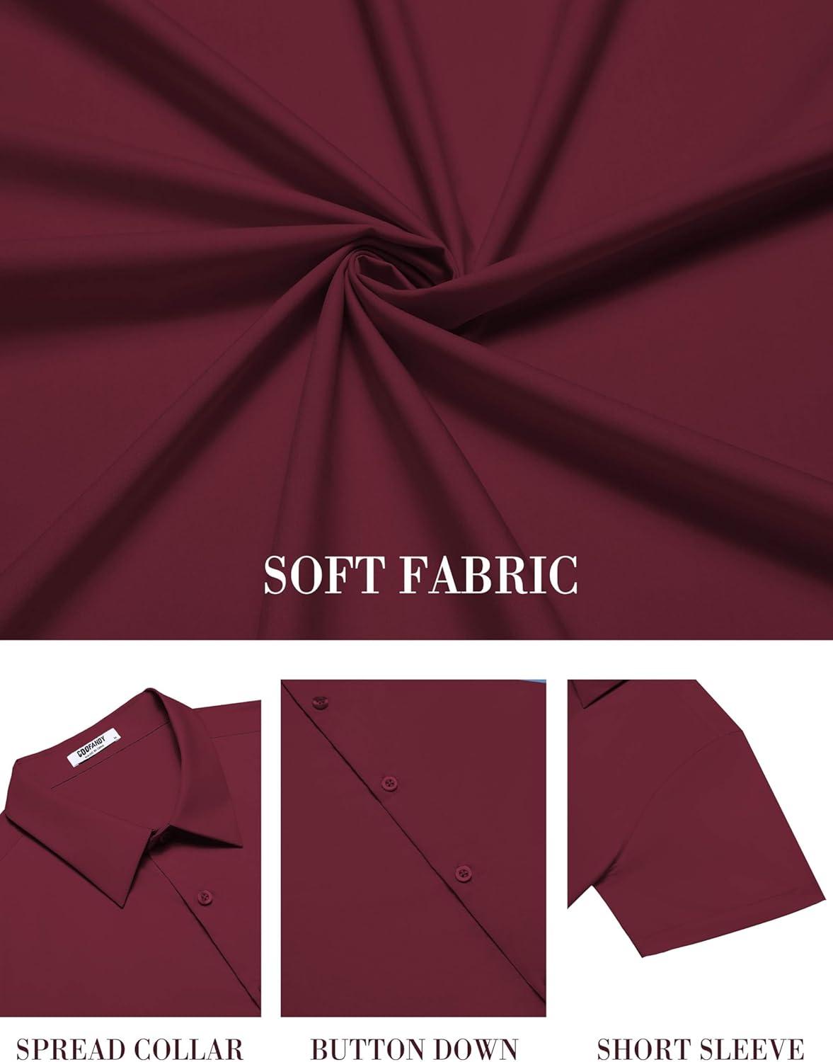 imageCOOFANDY Mens Short Sleeve Button Down Shirts Casual Summer Dress Untucked ShirtsWine Red