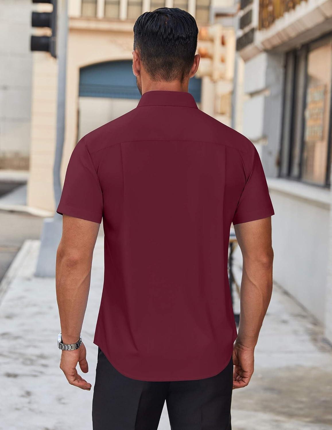 imageCOOFANDY Mens Short Sleeve Button Down Shirts Casual Summer Dress Untucked ShirtsWine Red