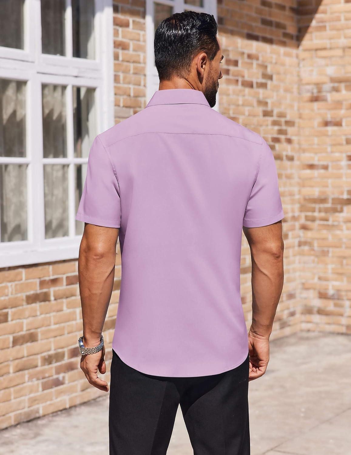 imageCOOFANDY Mens Short Sleeve Button Down Shirts Lightweight Stain Shield Business Casual Dress Shirt Wrinkle FreePurple