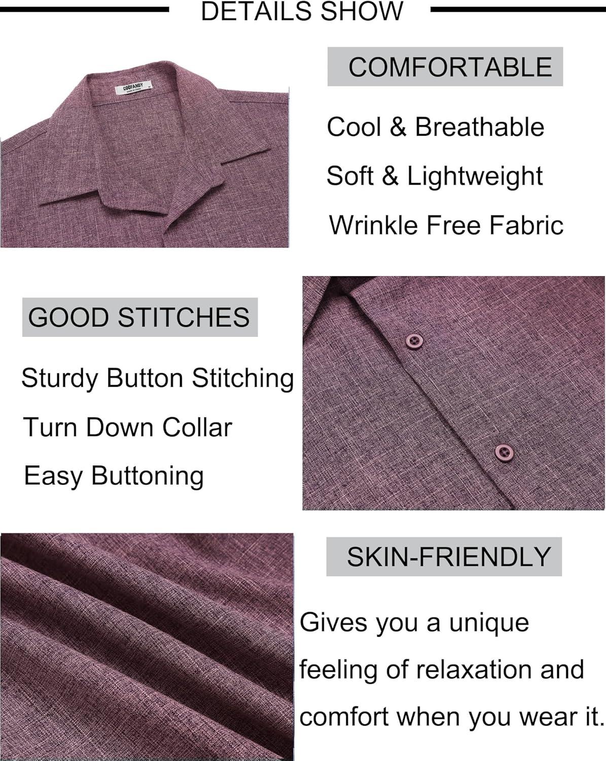 imageCOOFANDY Mens Short Sleeve Button Down Shirts Summer Casual Textured Shirt Vacation Beach Wedding Shirts with PocketWine Red