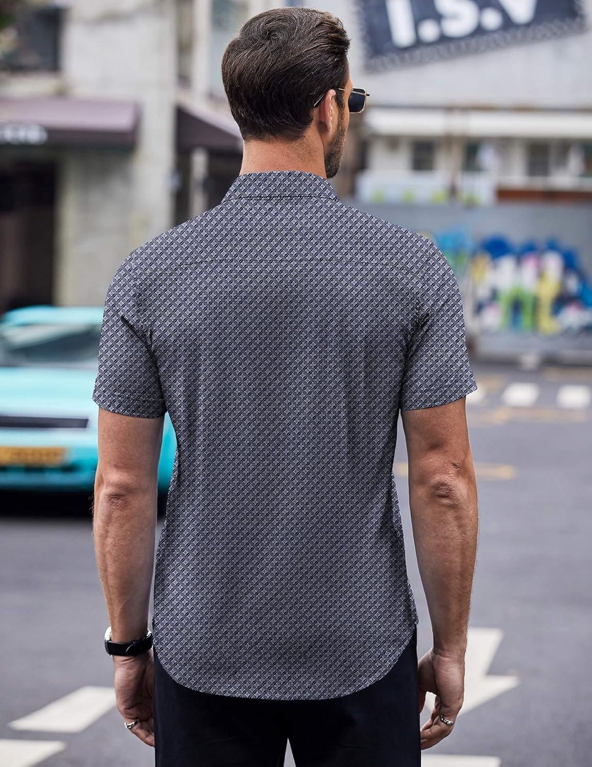 imageCOOFANDY Mens Short Sleeve Button Down Shirts Wrinkle Free Dress Shirts Casual Polka Dot Print Shirt with PocketBluewindmill