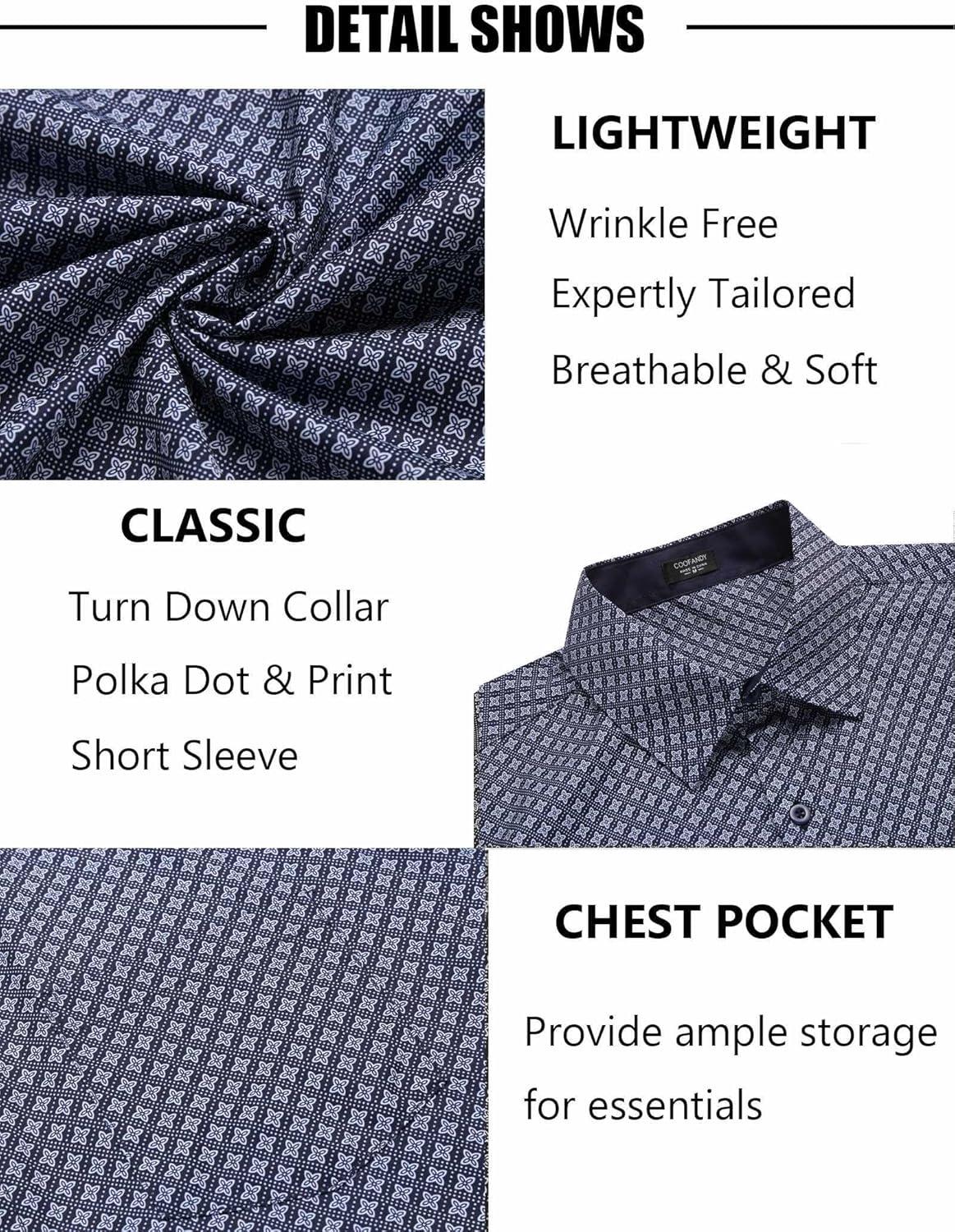 imageCOOFANDY Mens Short Sleeve Button Down Shirts Wrinkle Free Dress Shirts Casual Polka Dot Print Shirt with PocketBluewindmill