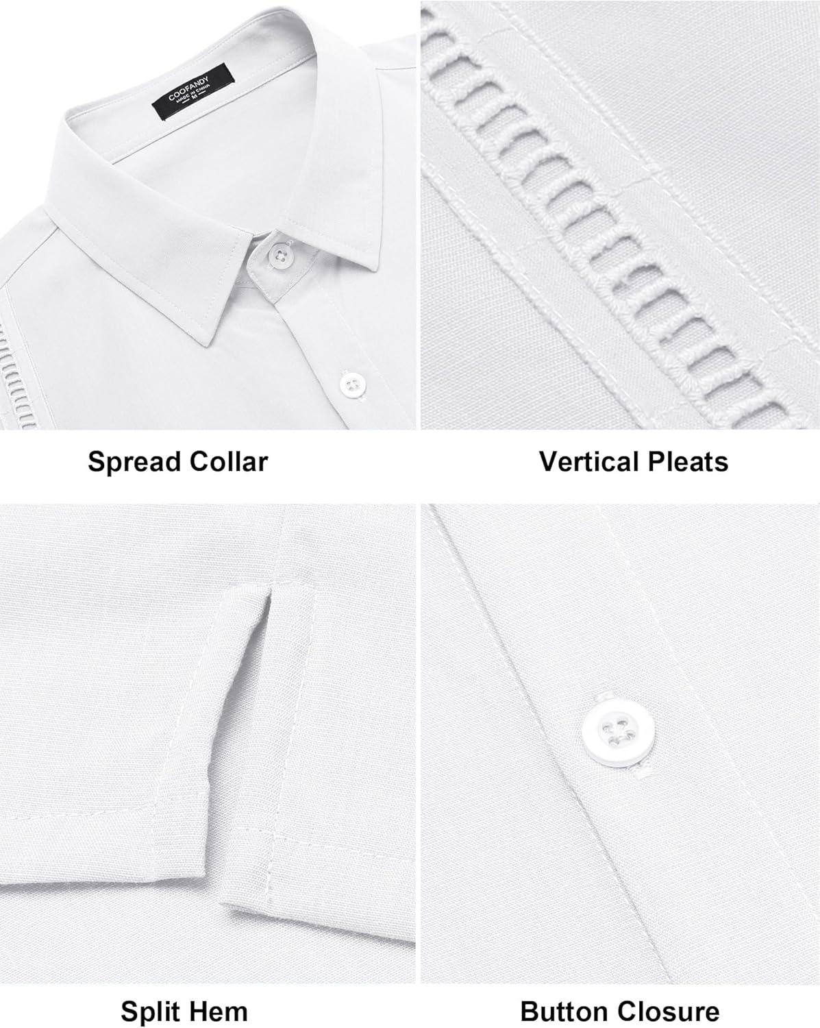 imageCOOFANDY Mens Short Sleeve Cuban Guayabera Shirt Casual Summer Beach Button Down ShirtsAwhite