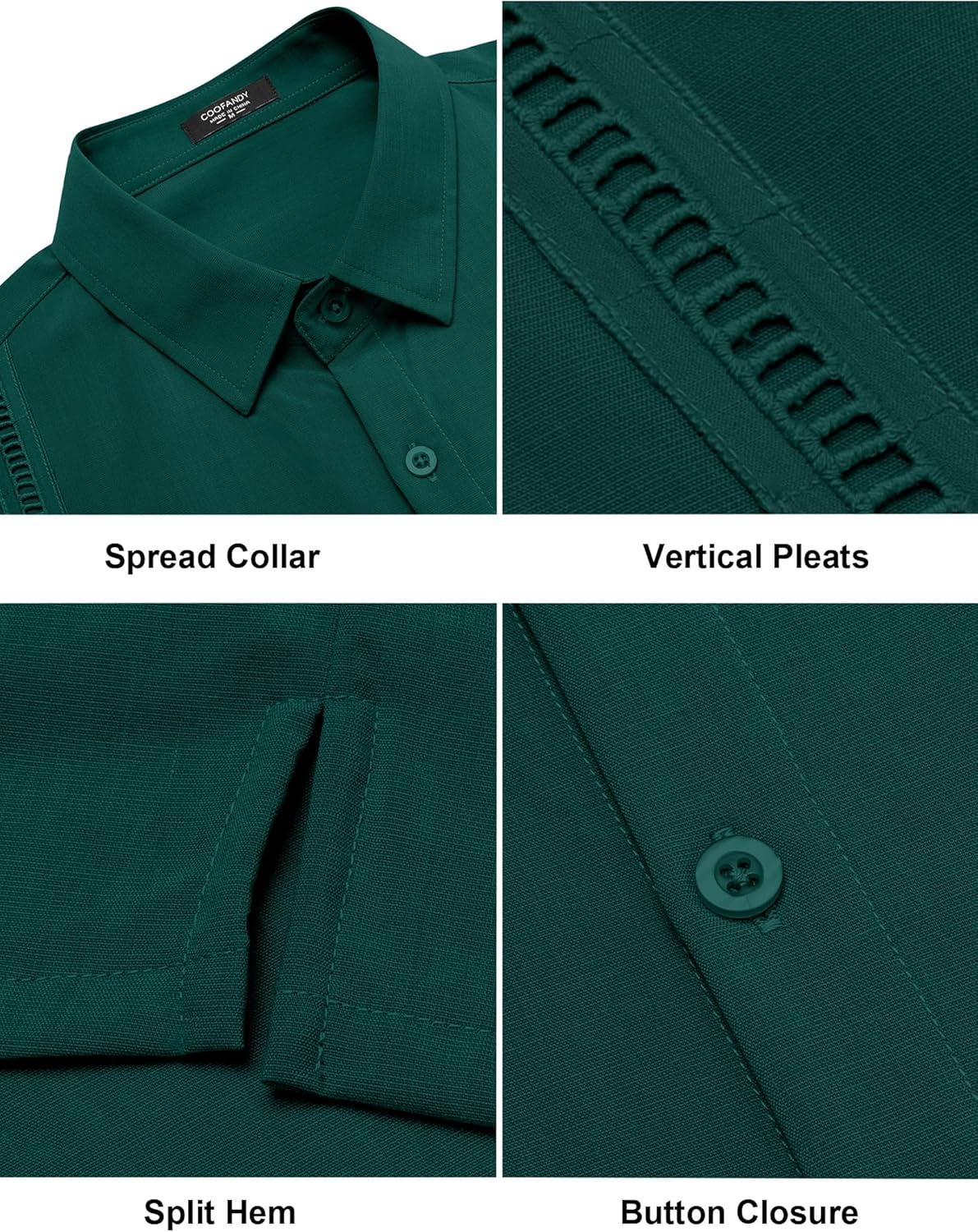 imageCOOFANDY Mens Short Sleeve Cuban Guayabera Shirt Casual Summer Beach Button Down ShirtsDark Green