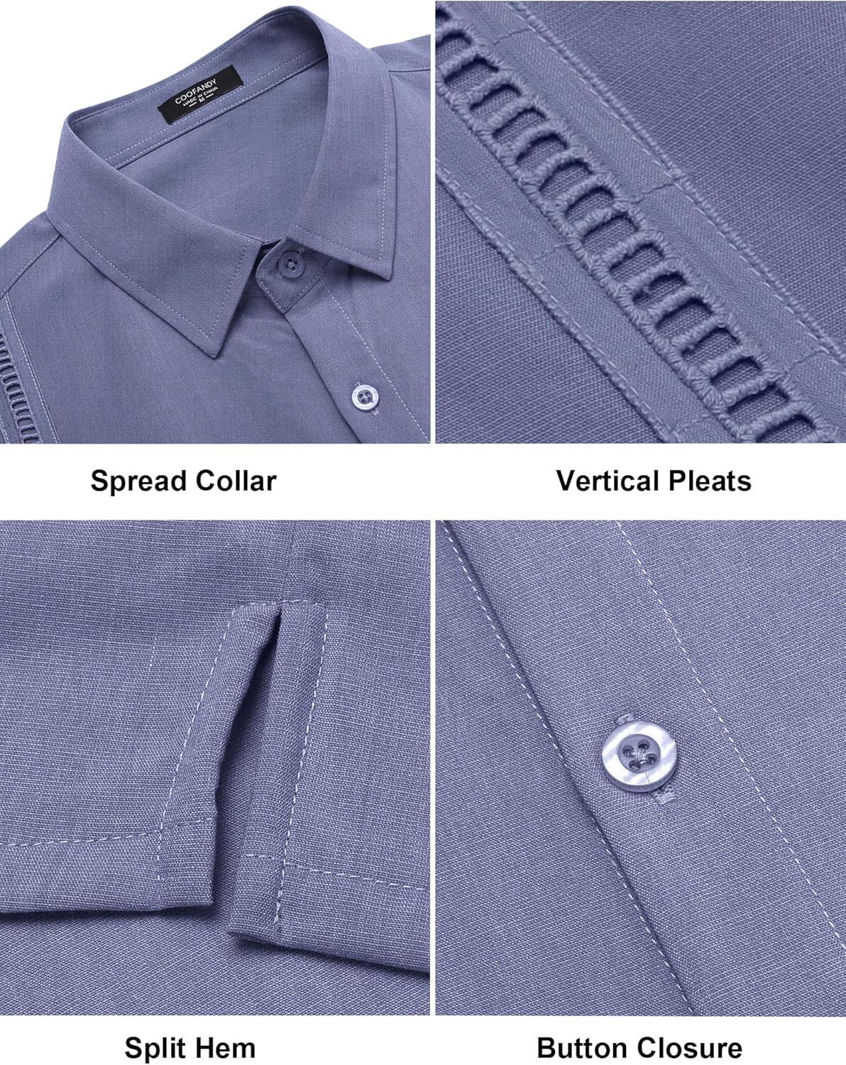imageCOOFANDY Mens Short Sleeve Cuban Guayabera Shirt Casual Summer Beach Button Down ShirtsGrey Blue