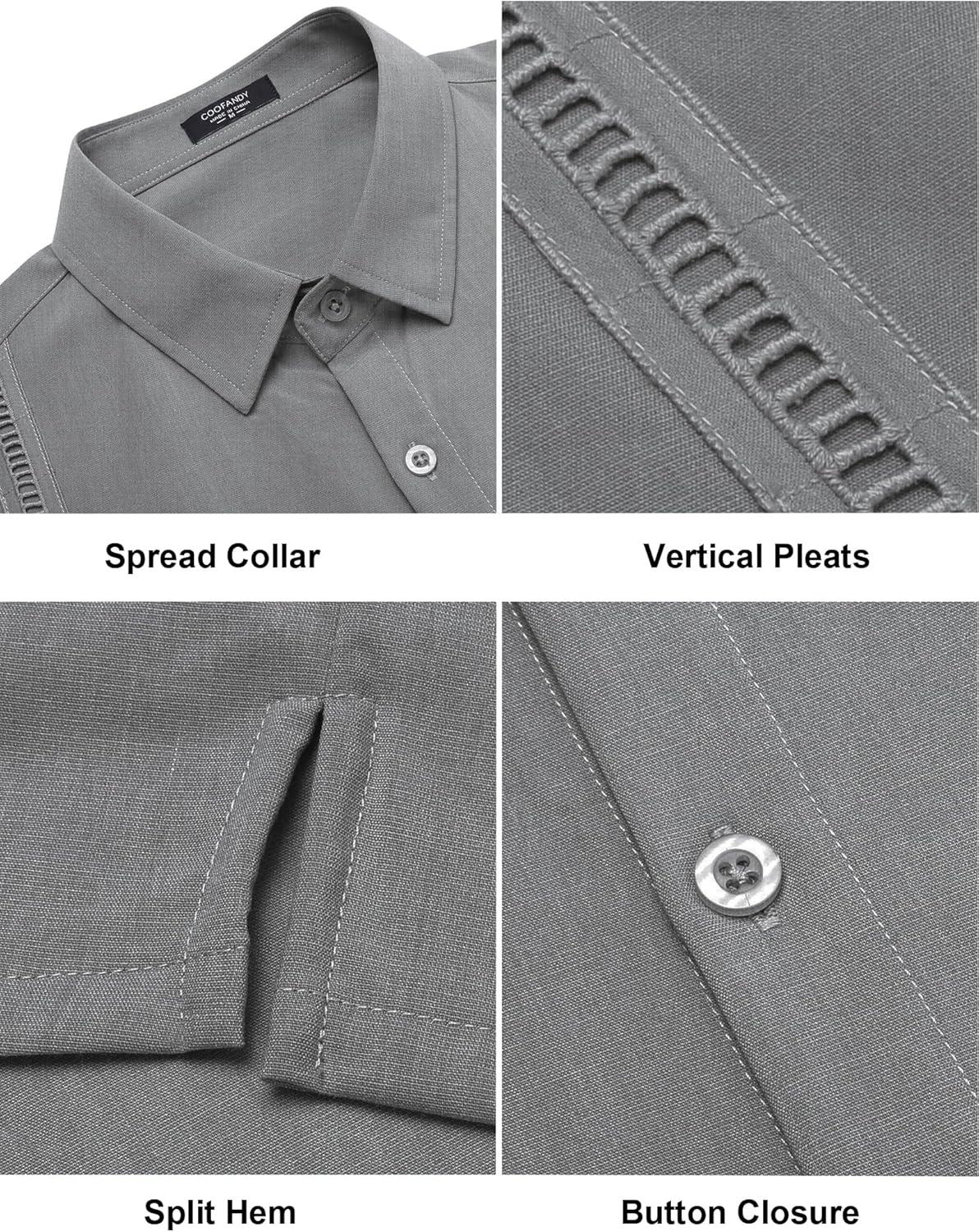 imageCOOFANDY Mens Short Sleeve Cuban Guayabera Shirt Casual Summer Beach Button Down ShirtsLight Grey