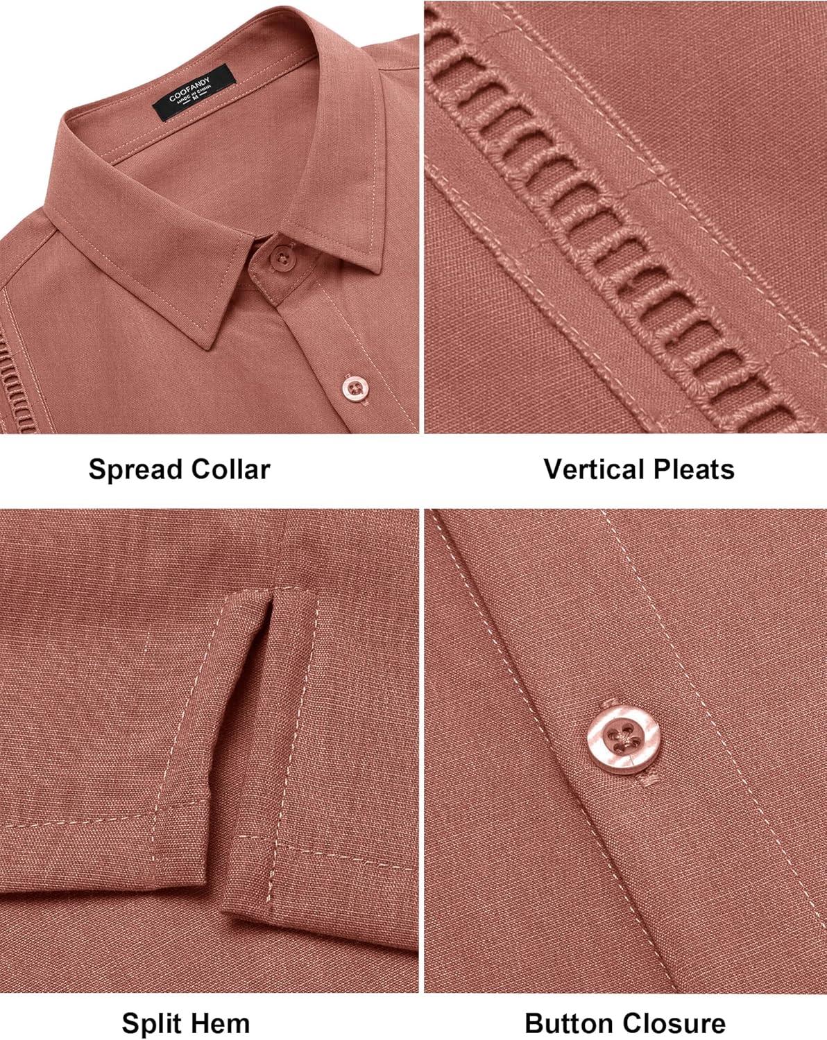 imageCOOFANDY Mens Short Sleeve Cuban Guayabera Shirt Casual Summer Beach Button Down ShirtsPink