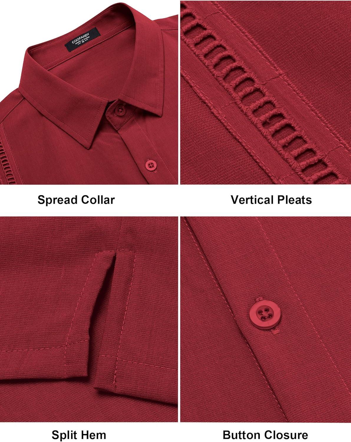 imageCOOFANDY Mens Short Sleeve Cuban Guayabera Shirt Casual Summer Beach Button Down ShirtsRed