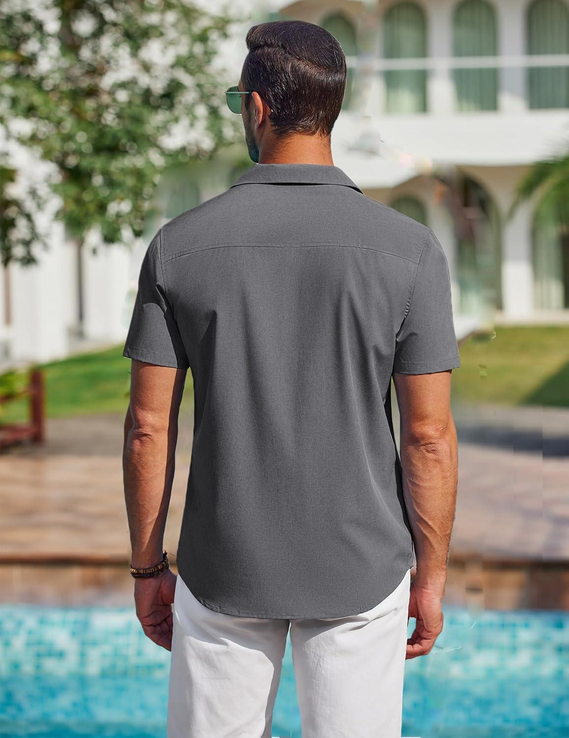 imageCOOFANDY Mens Short Sleeve Shirts Casual Button Down Shirts Cuban Textured Summer Beach ShirtsGrey