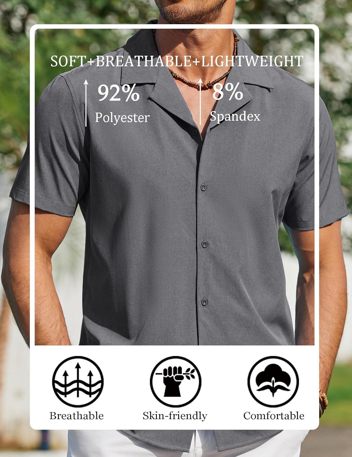 imageCOOFANDY Mens Short Sleeve Shirts Casual Button Down Shirts Cuban Textured Summer Beach ShirtsGrey