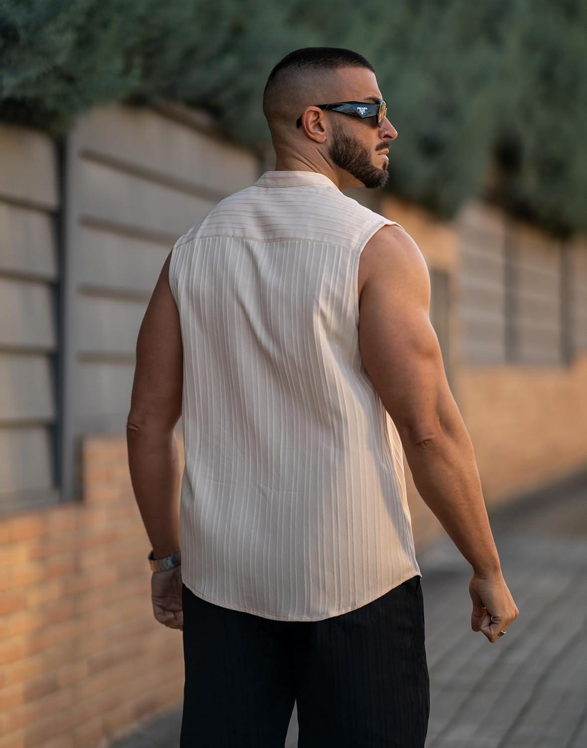 imageCOOFANDY Mens Sleeveless Summer Shirts Beach Tank Tops Button Up Textured Tank Shirt for VacationKhaki